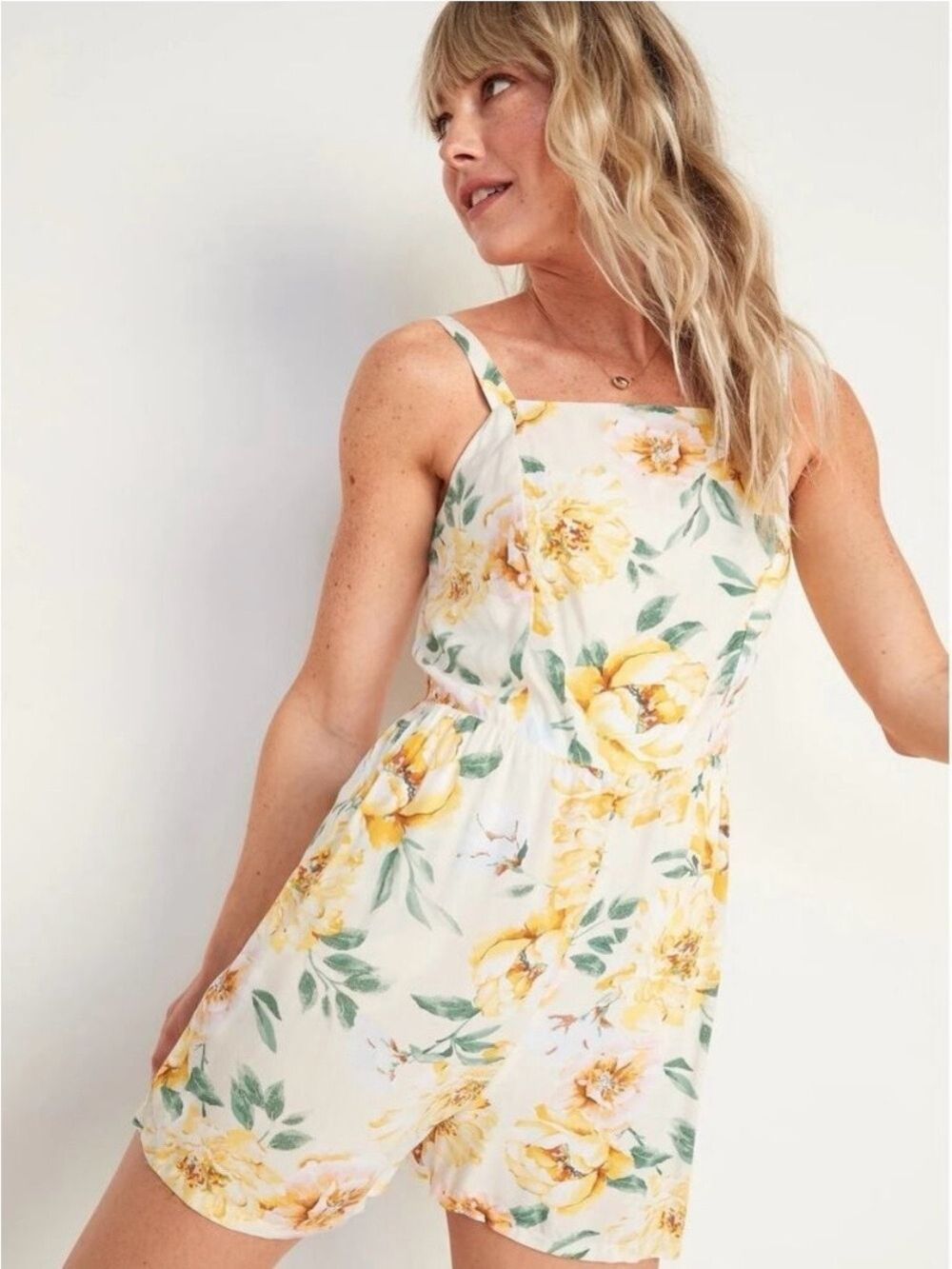 Old Navy Floral Romper M Yellow Green EUC